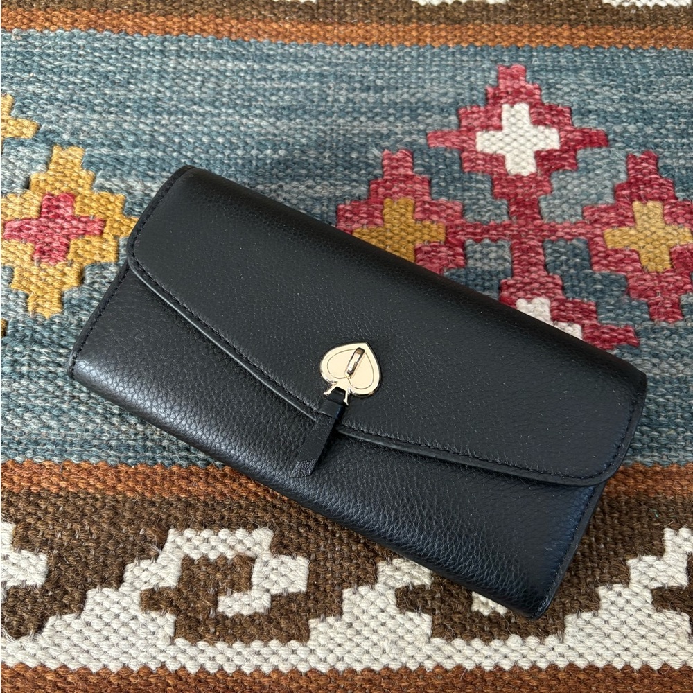 kate spade Marti Black Leather Flap Envelope Clutch Wallet